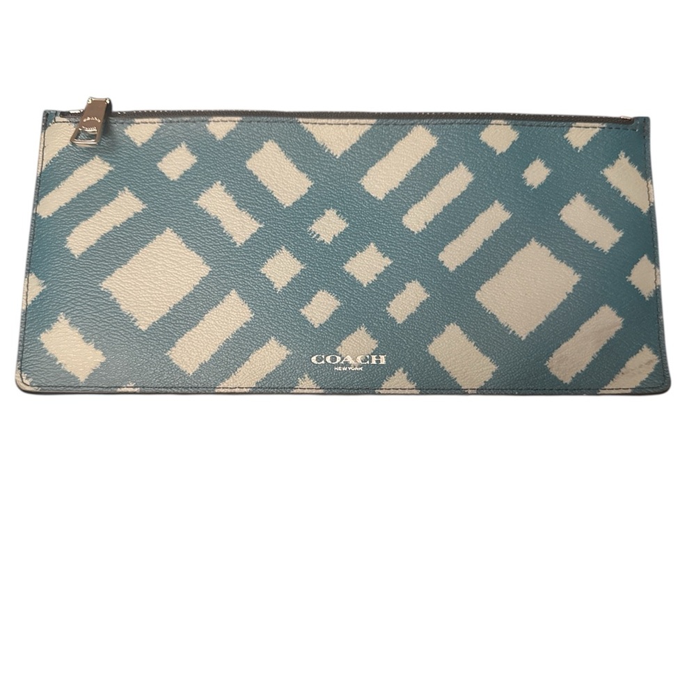 Coach Blue & Cream Patterned Zip Wristlet Clutch